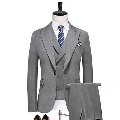 (Jaka+Veste+Bikses) Boutique Pure Color vīriešu biznesa uzvalks trīsdaļīgs komplekts un divdaļīgs komplekts Līgavaiņa kāzu kleita S-5XL
