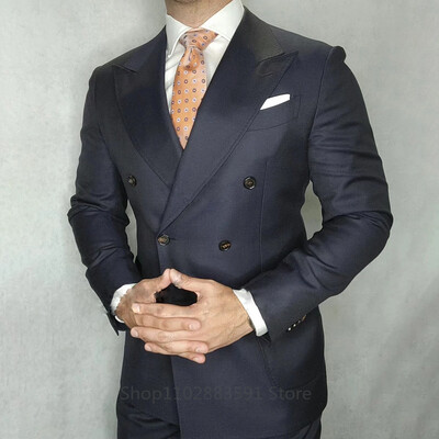 2-dijelna muška odijela za vjenčanje Jakna Hlače Mladoženja Peak Rever Smoking Formal Sim Fit Smoking s dvostrukim kopčanjem （Sakun+hlače）