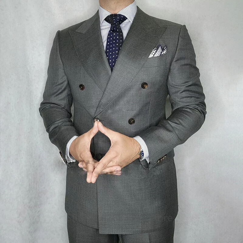 2-dijelna muška odijela za vjenčanje Jakna Hlače Mladoženja Peak Rever Smoking Formal Sim Fit Smoking s dvostrukim kopčanjem （Sakun+hlače）