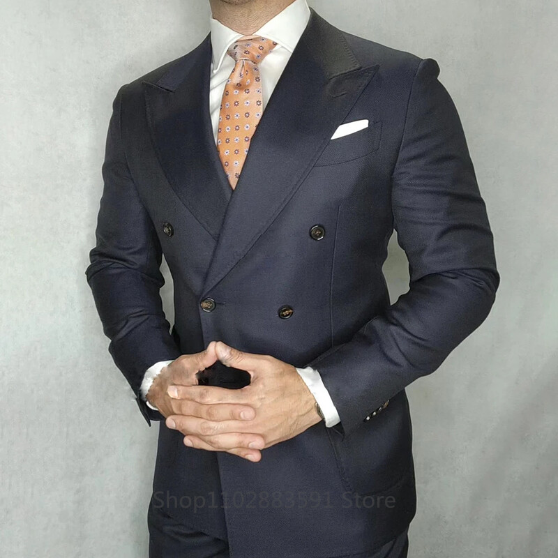 2-dijelna muška odijela za vjenčanje Jakna Hlače Mladoženja Peak Rever Smoking Formal Sim Fit Smoking s dvostrukim kopčanjem （Sakun+hlače）