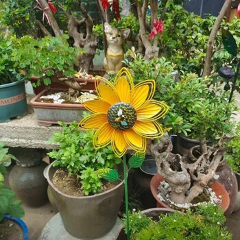 Garden Metal Sunflower Stakes Τέχνη Γλυπτό Σιδερένιο Στολίδι Λουλούδι Περιστρεφόμενος Ανεμόμυλος Κήπος Παρτέρια με λουλούδια Γλάστρα Φυτικό Διακόσμηση