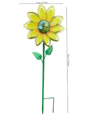 Garden Metal Sunflower Stakes Τέχνη Γλυπτό Σιδερένιο Στολίδι Λουλούδι Περιστρεφόμενος Ανεμόμυλος Κήπος Παρτέρια με λουλούδια Γλάστρα Φυτικό Διακόσμηση