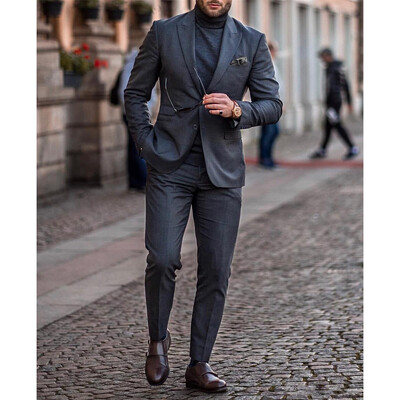 Νέα Fashion Wedding Tuxedos Slim Fit Suits for Men Groomsmen Suit Two Pieces Caral Formal Ανδρικά Blazer Suits (Σακάκι + Παντελόνι)