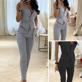 2 buc./set vestă pentru femei set pantaloni cu cravată în talie stil OL fără mâneci, slim fit, birou, ținută de vară pentru femei, haine pentru femei