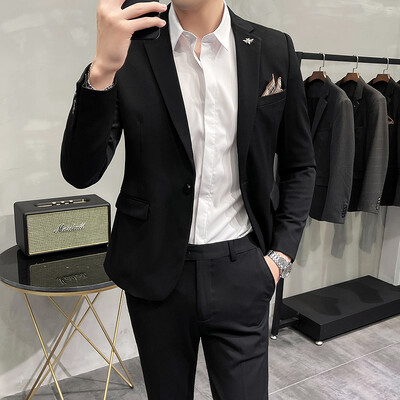 Blézer mellény nadrág kiváló divat tiszta színű férfi karcsú, hivatalos üzleti öltöny, 3 db vagy 2 db szett Vőlegény férfi esküvői ruha