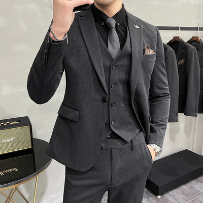 Blézer mellény nadrág kiváló divat tiszta színű férfi karcsú, hivatalos üzleti öltöny, 3 db vagy 2 db szett Vőlegény férfi esküvői ruha