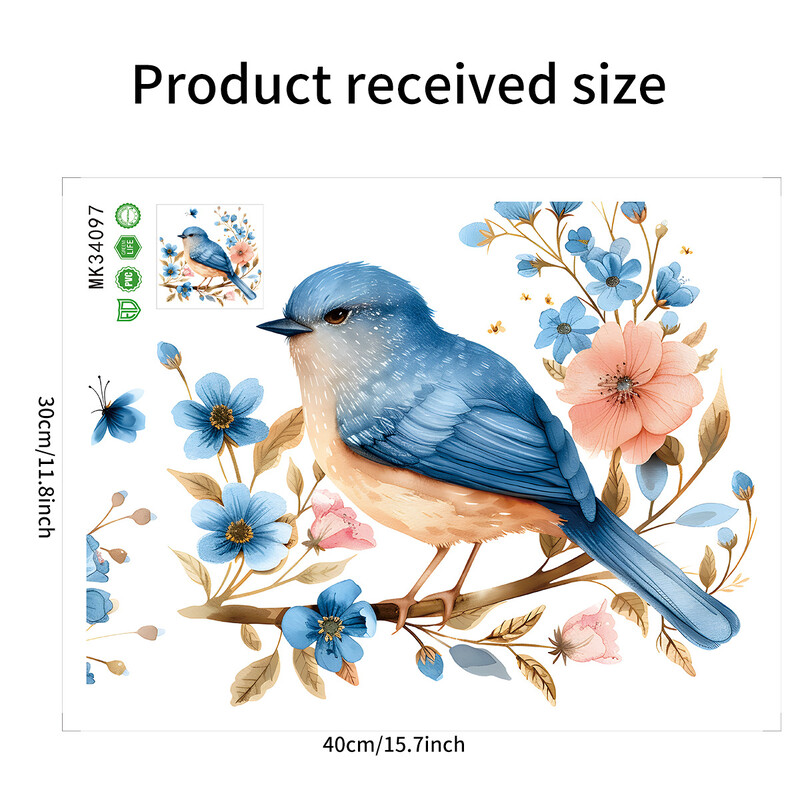 Nova MK34097 akvarel ptica zelena biljka cvijet naljepnica za hladnjak dnevna soba spavaća soba naljepnica na vratima doma zidna naljepnica