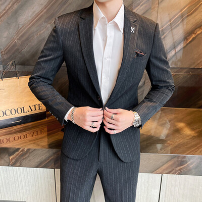 2024. Tanko vjenčanje na pruge (odijelo + hlače) Elegantan i zgodan Dvodijelni komplet za poslovne ležerne planktone S-5XL