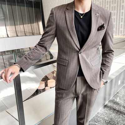 2024. Tanko vjenčanje na pruge (odijelo + hlače) Elegantan i zgodan Dvodijelni komplet za poslovne ležerne planktone S-5XL