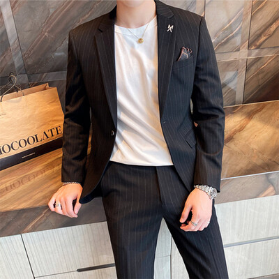 2024. Tanko vjenčanje na pruge (odijelo + hlače) Elegantan i zgodan Dvodijelni komplet za poslovne ležerne planktone S-5XL