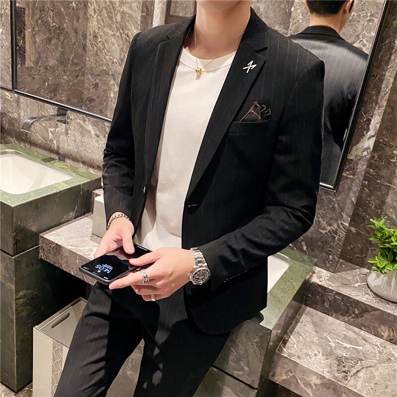 2024. Tanko vjenčanje na pruge (odijelo + hlače) Elegantan i zgodan Dvodijelni komplet za poslovne ležerne planktone S-5XL