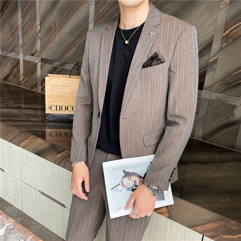 2024. Tanko vjenčanje na pruge (odijelo + hlače) Elegantan i zgodan Dvodijelni komplet za poslovne ležerne planktone S-5XL