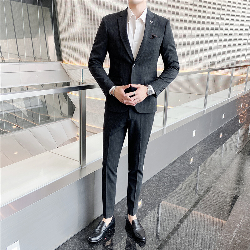 2024. Tanko vjenčanje na pruge (odijelo + hlače) Elegantan i zgodan Dvodijelni komplet za poslovne ležerne planktone S-5XL