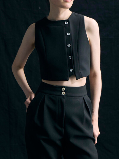 Jaunums pavasarī un vasarā Eleganti sieviešu komplekti Korejas modes vestu komplekti bez piedurknēm sievietēm 2 dab. Retro biroja apģērbu bikšu komplekti