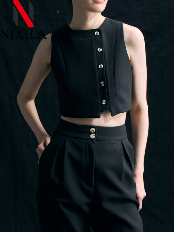 Jaunums pavasarī un vasarā Eleganti sieviešu komplekti Korejas modes vestu komplekti bez piedurknēm sievietēm 2 dab. Retro biroja apģērbu bikšu komplekti