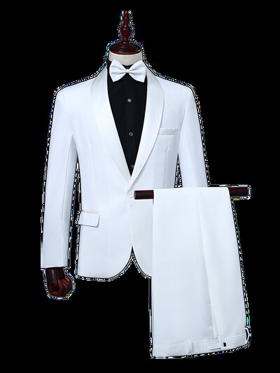 Klasična dvodijelna muška odijela Bijeli sako i hlače Basic Slim Fit Sako Vjenčani kostim za maturalnu zabavu