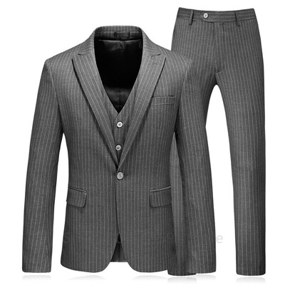 Klasisks pelēks svītrains vīriešu uzvalks ar divrindu ikdienas biznesa žakete veste Slim Fit līgavainim smokings, trīsdaļīgs komplekts Terno Masculino