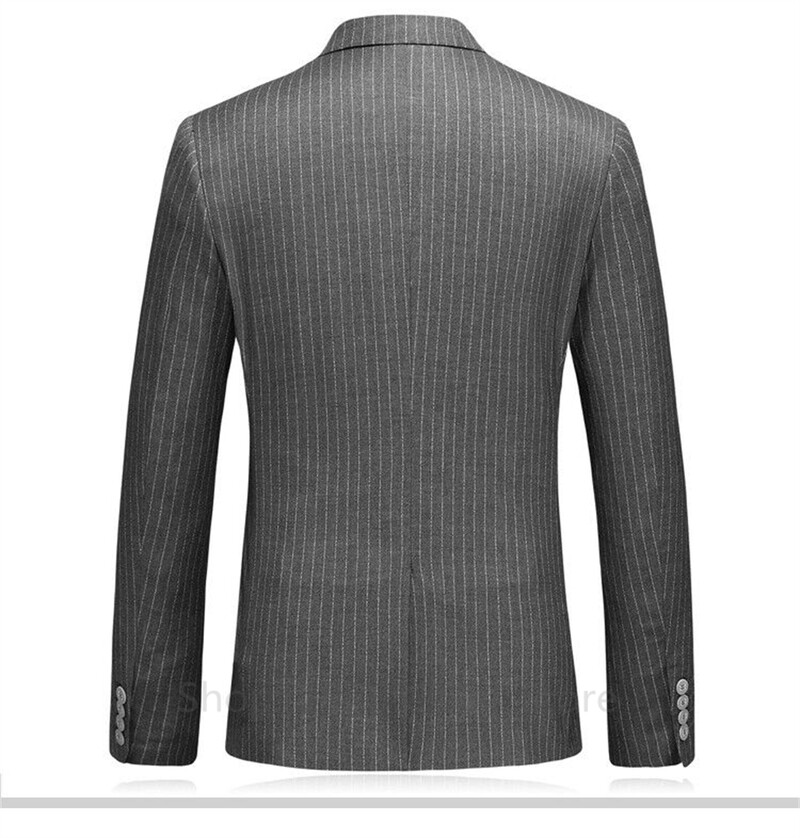 Klasszikus szürke csíkos férfi öltöny, kétsoros napi üzleti blézer nadrág mellény, karcsú, vőlegény szmoking, 3 részes szett Terno Masculino