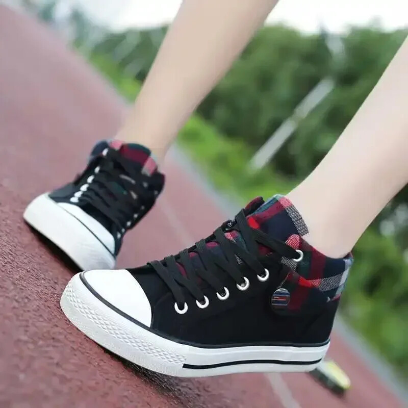 Sieviešu ikdienas apavi Plakanie sieviešu apavi ar biezu zoli ķīļveida audekla apavi Modes kovboju apavi Sieviešu kedas Šņorējamas Zapatillas De Mujer