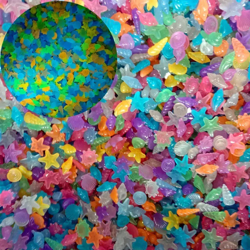 100 de bucăți pietre strălucitoare stele de mare luminoase în formă de scoici strălucitoare în pietricele întunecate pentru grădină acvariu rezervor de pește peisaj de piscină