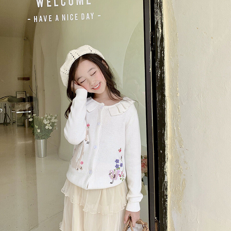 Little maven Dječja odjeća za djevojčice Prekrasan bijeli džemper sa zecom Pamučna majica s kratkim rukavima Jesenska odjeća za djecu od 2 do 7 godina