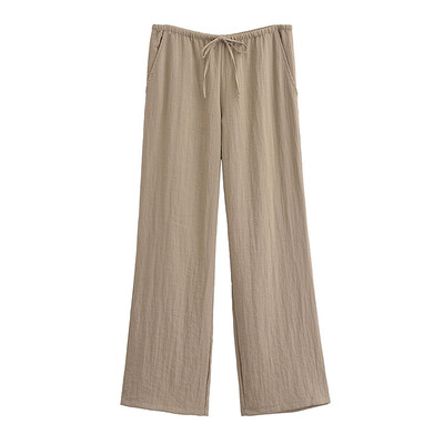 Jednobojne košulje na vezanje Hlače Ženski labavi pamučni laneni gornji dio Duge hlače Žensko odijelo 2024. Proljeće ljeto Lady Soft 2 komada