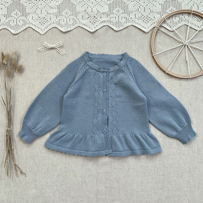 Kardigan za djevojčice Džemperi za djevojčice Jesen Zima 2021. Dječji pulover Modni pleteni kardigan s kragnom Petals Jakna Dječji pulover Kaput