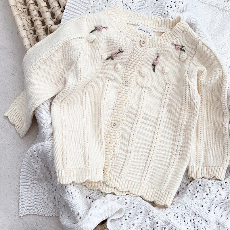 Kardigan za djevojčice Džemperi za djevojčice Jesen Zima 2021. Dječji pulover Modni pleteni kardigan s kragnom Petals Jakna Dječji pulover Kaput