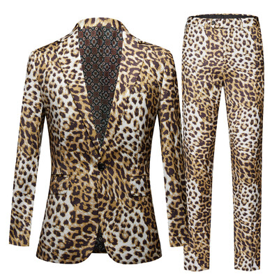 2024 Seturi de costume noi cu imprimeu leopard Moda bărbătească Slim Fit Cântăreț Costume de scenă Două piese Club de noapte Îmbrăcăminte pentru bărbați Oversized