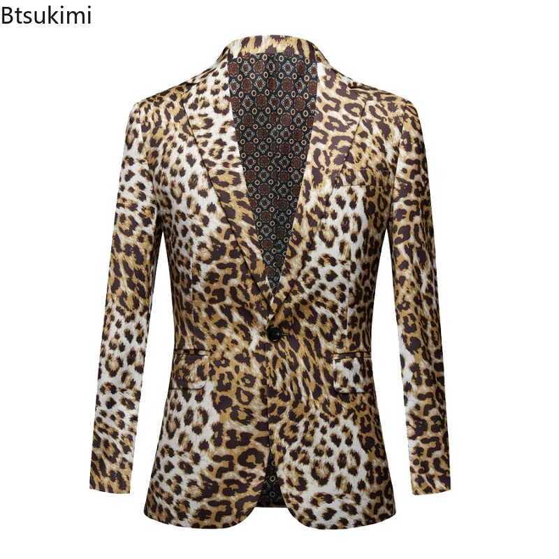 2024 Seturi de costume noi cu imprimeu leopard Moda bărbătească Slim Fit Cântăreț Costume de scenă Două piese Club de noapte Îmbrăcăminte pentru bărbați Oversized