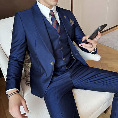 Muško vjenčanje Mladoženjin kaput Hlače Prsluk 3-dijelni set/muško vjenčanje Novo jesensko poslovno formalno jednobojno odijelo Luksuzno tanko zgodno