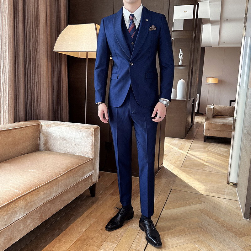 Muško vjenčanje Mladoženjin kaput Hlače Prsluk 3-dijelni set/muško vjenčanje Novo jesensko poslovno formalno jednobojno odijelo Luksuzno tanko zgodno