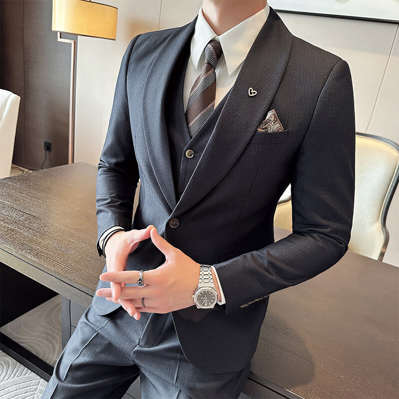 Muško vjenčanje Mladoženjin kaput Hlače Prsluk 3-dijelni set/muško vjenčanje Novo jesensko poslovno formalno jednobojno odijelo Luksuzno tanko zgodno