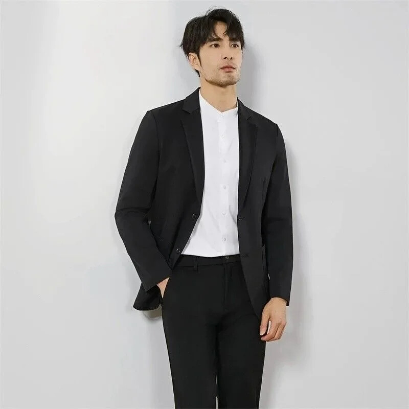 Μόδα βρετανική μπουτίκ ανδρικό κοστούμι Casual μονόχρωμο μπλε σετ 2 τεμαχίων Νυφικό κουμπάρο πάρτι (Blazer+ παντελόνι)