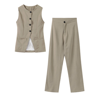 2024, vară, ocazional, vestă, set, două piese, femei, sexy, un singur piept, talie înaltă, pantaloni, picior lat, costum de femeie, in, bumbac, set de damă
