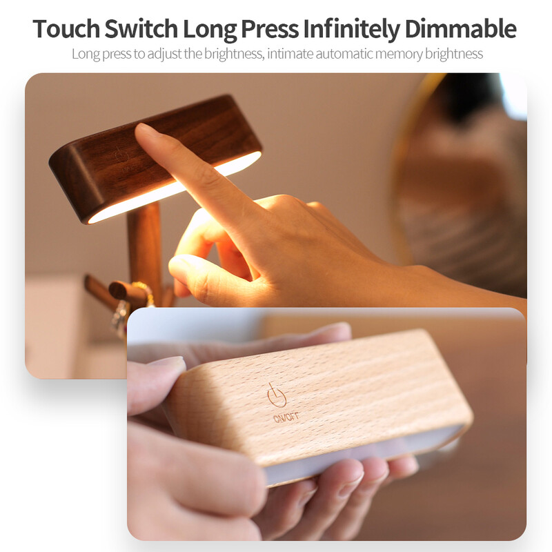 LED drvena stolna svjetiljka Odvojive grane Pladanj za pohranu Stolna svjetiljka s prigušivanjem na dodir Rotacija od 360° Polica za pohranjivanje nakita za spavaću sobu
