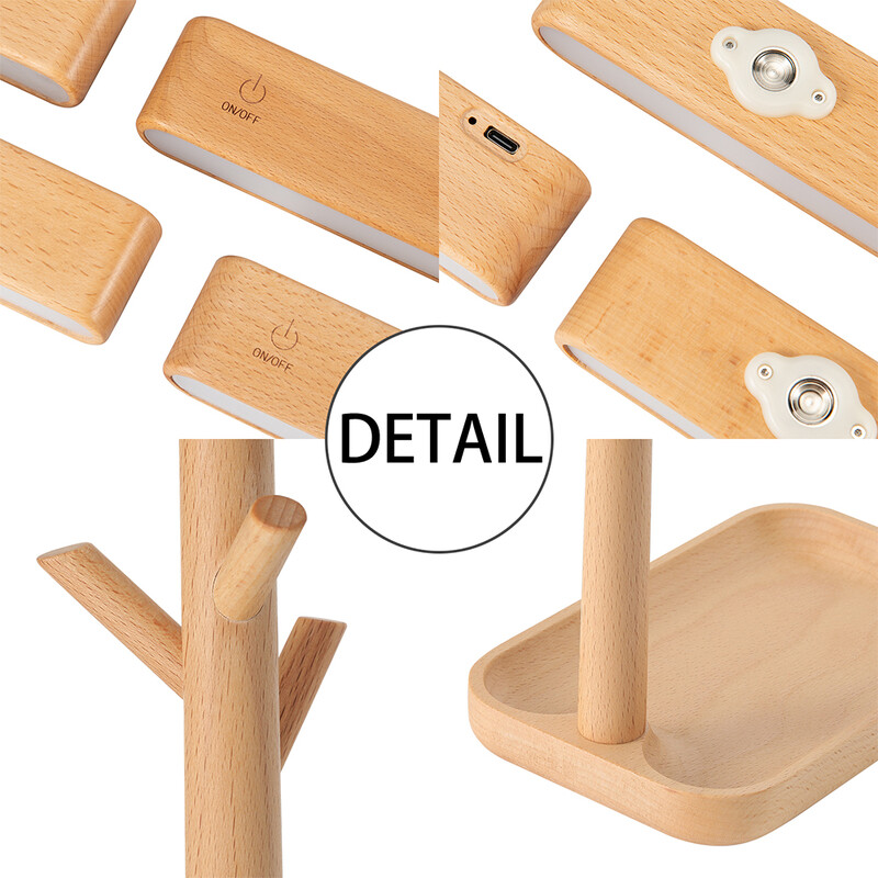 LED drvena stolna svjetiljka Odvojive grane Pladanj za pohranu Stolna svjetiljka s prigušivanjem na dodir Rotacija od 360° Polica za pohranjivanje nakita za spavaću sobu