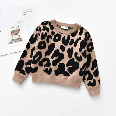 Uus Baby Pullover Kampsun Korea versioon Lastele pikkade varrukatega ülaosaga ümara kaelusega Leopardimustriline laste kampsun Kootud kampsun