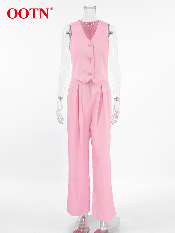 OOTN Crveni uredski ženski kompleti dvodijelnih hlača Sakoi Prsluk i plisirane hlače Ženska odjeća Kauzalna modna odijela s hlačama Ljeto 2024.