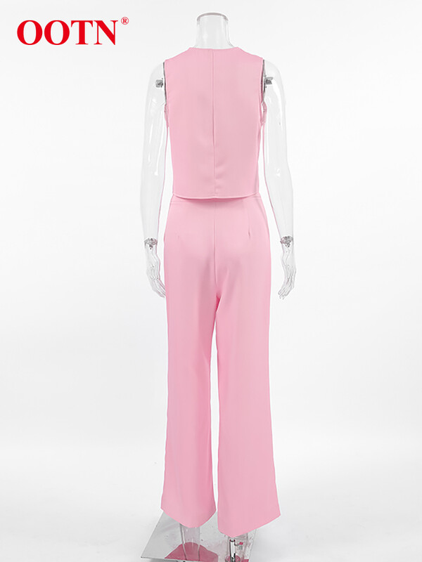 OOTN Crveni uredski ženski kompleti dvodijelnih hlača Sakoi Prsluk i plisirane hlače Ženska odjeća Kauzalna modna odijela s hlačama Ljeto 2024.