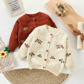 Kardigan za djevojčice Zimski džemperi za djecu Pletena dječja jakna s cvijećem 2024. Proljeće Jesen Dječja odjeća u korejskom stilu