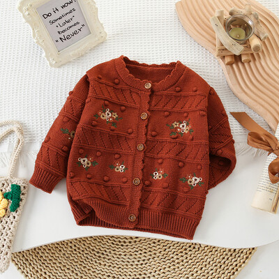 Kardigan za djevojčice Zimski džemperi za djecu Pletena dječja jakna s cvijećem 2024. Proljeće Jesen Dječja odjeća u korejskom stilu