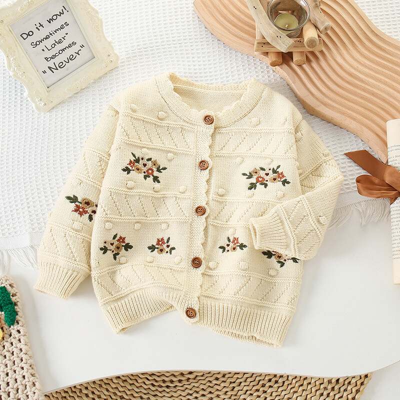 Kardigan za djevojčice Zimski džemperi za djecu Pletena dječja jakna s cvijećem 2024. Proljeće Jesen Dječja odjeća u korejskom stilu