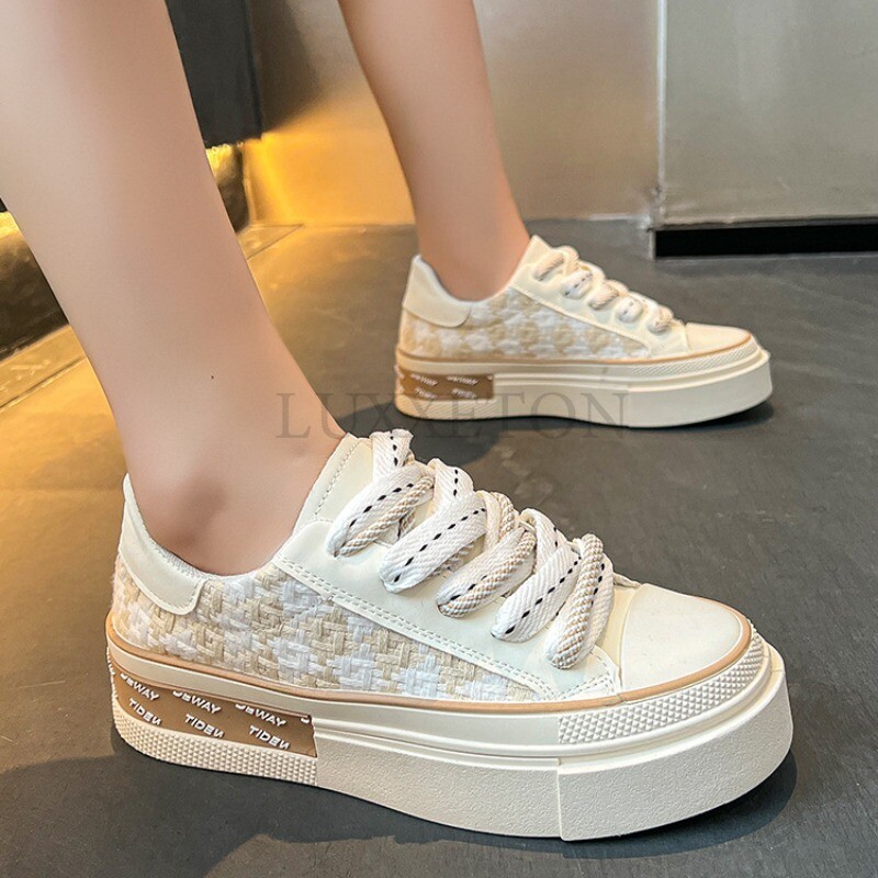 Biezas zoles šaha apavi ar zemu griezumu audekla apavi Viegli un neslīdoši Modes un daudzpusīgi sieviešu ikdienas galda apavi