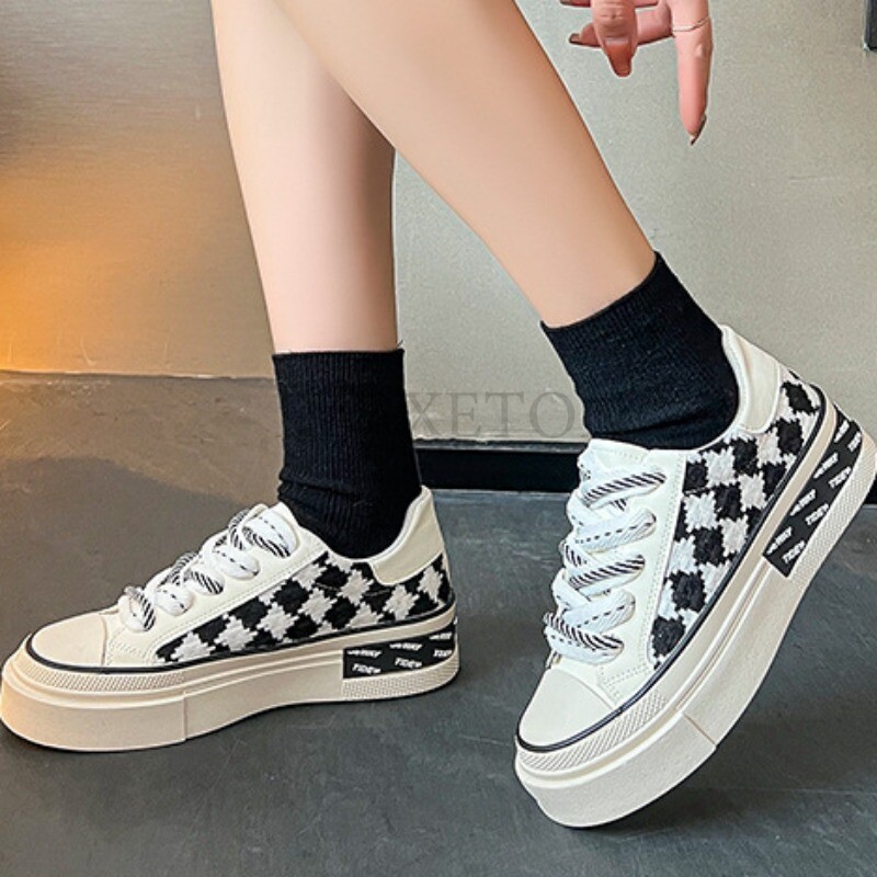 Biezas zoles šaha apavi ar zemu griezumu audekla apavi Viegli un neslīdoši Modes un daudzpusīgi sieviešu ikdienas galda apavi