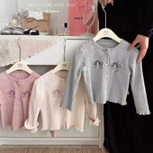 Dječji džemperi za djevojčice Slatki izvezeni pleteni kardigan s mašnom Kawaii ružičasti pleteni pulover za djevojčice 2-7 godina