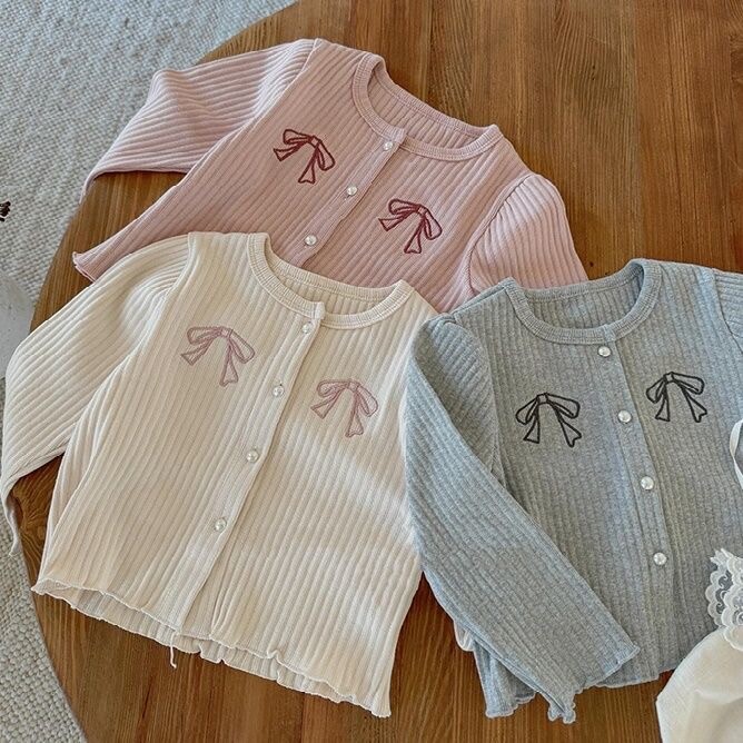 Dječji džemperi za djevojčice Slatki izvezeni pleteni kardigan s mašnom Kawaii ružičasti pleteni pulover za djevojčice 2-7 godina