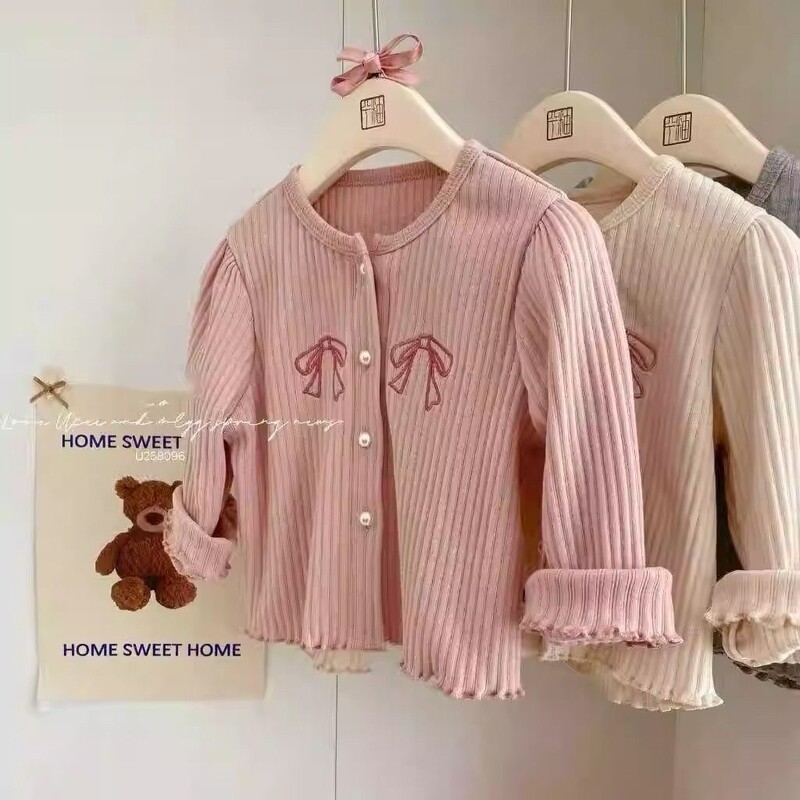 Dječji džemperi za djevojčice Slatki izvezeni pleteni kardigan s mašnom Kawaii ružičasti pleteni pulover za djevojčice 2-7 godina