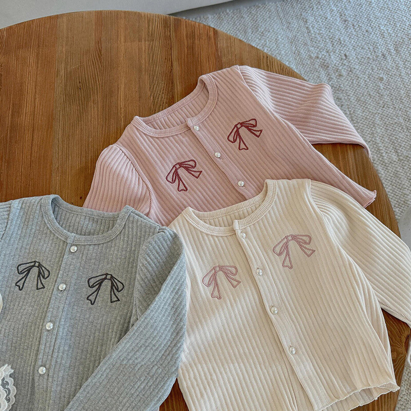 Dječji džemperi za djevojčice Slatki izvezeni pleteni kardigan s mašnom Kawaii ružičasti pleteni pulover za djevojčice 2-7 godina