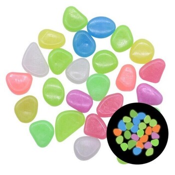 50/100Pcs Φωτεινό Βότσαλο Stone Glow In Dark Mini Stones Ενυδρείο Διακόσμηση Δεξαμενής Ψαριών Κήπος γκαζόν αυλή Εξωτερική διακόσμηση μονοπατιών